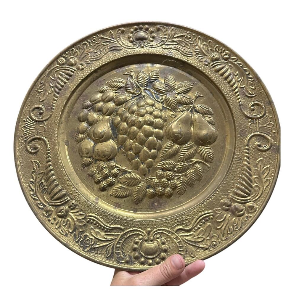Vintage Brass Embossed Wall Plate 14" Made in England